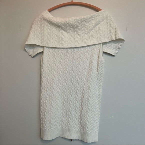 OFF THE SHOULDER CABLE SHORT SLEEVE CARDIGAN IN CHALK - Picture 5 of 8